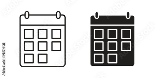 Calendar icon set different line and flat style collection.