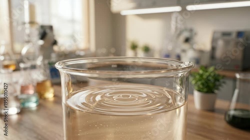 Wallpaper Mural Eco glass beaker water ripple laboratory solvent chemistry ecofriendly green chemistry glassware serene workspace with plant and sunlight Torontodigital.ca