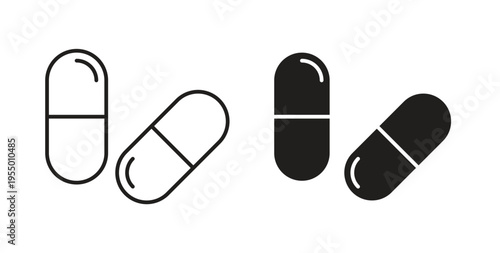 Capsule icon set different line and flat style collection.