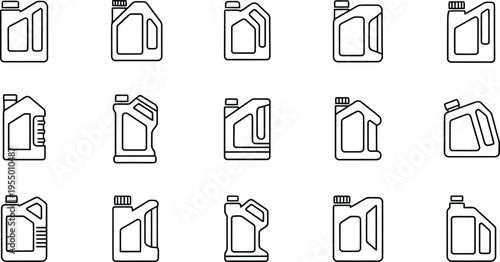 Outline icons of jerry cans and liquid containers with the style is clean