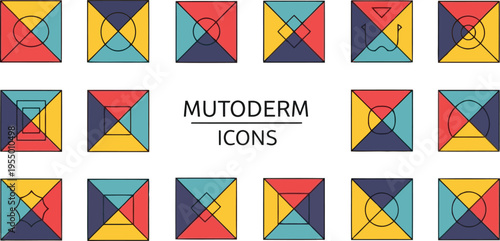Abstract geometric icons set with colorful blocks and lines
