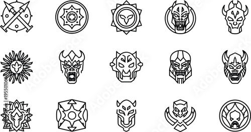Fantasy creature masks and symbols set