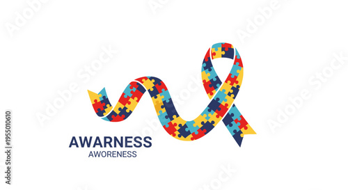 Autism Awareness Ribbon Symbol Puzzle.