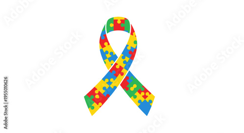 Autism Awareness Ribbon Symbol Puzzle Pieces.