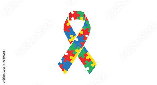 Autism Awareness Ribbon Symbol Puzzle Pieces.
