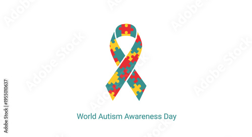 Autism Awareness Ribbon Symbol Puzzle Pieces.