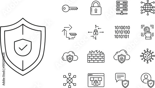 Security and technology icon set - shield, lock, network