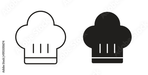 Chef hat icon set different line and flat style collection.