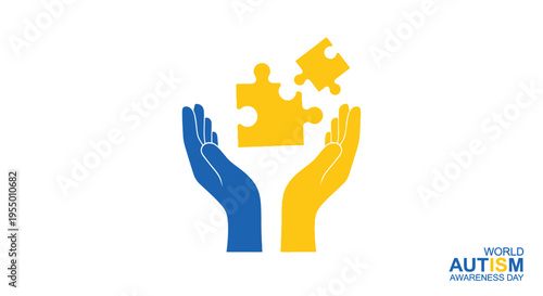 Autism awareness symbol with hands puzzle.