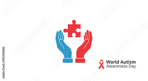 Autism awareness symbol with hands puzzle.