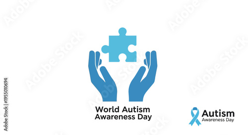 Autism awareness symbol with hands puzzle.