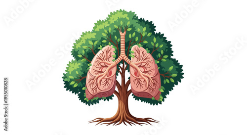 An illustration of a tree with lungs and trachea, symbolizing respiratory health and wellness.