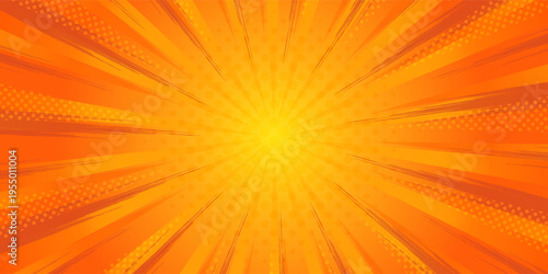 Dynamic anime explosion background with radial comic speed lines and halftone dots - bright burst effect radiating from center for manga panels, action scenes, superhero graphics or retro pop art.