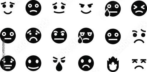 Diverse Set of Emoji and Emoticon Faces Expressing Various Emotions smiley