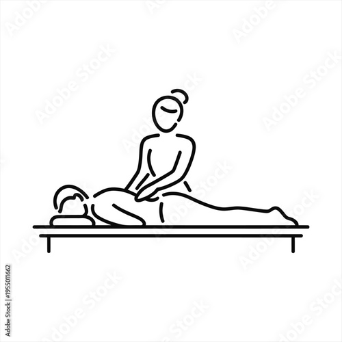 Masseuse provides a relaxing back massage to a client on a treatment table, representing a spa service or wellness therapy.