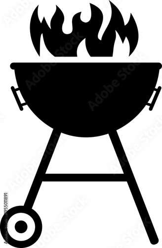 BBQ grill icon with barbecue equipment, charcoal grill, cooking tools and outdoor grilling symbols, barbecue food preparation icons in solid and outline style vector isolated on transparent background