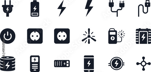Energy and Electricity Icons Featuring Power Sources and Devices [converted