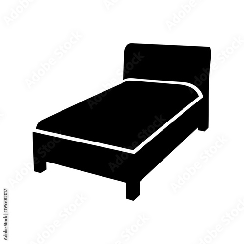 Minimalist black bed vector icon for bedroom furniture, sleep, and hotel accommodation design