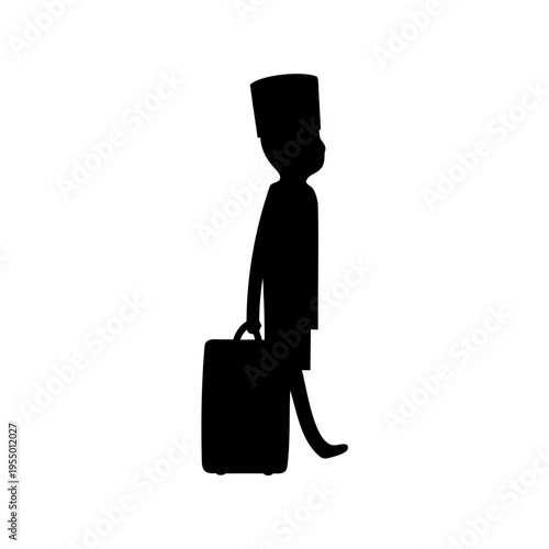 Black silhouette vector of a bellhop or hotel porter walking with a suitcase, isolated on white background