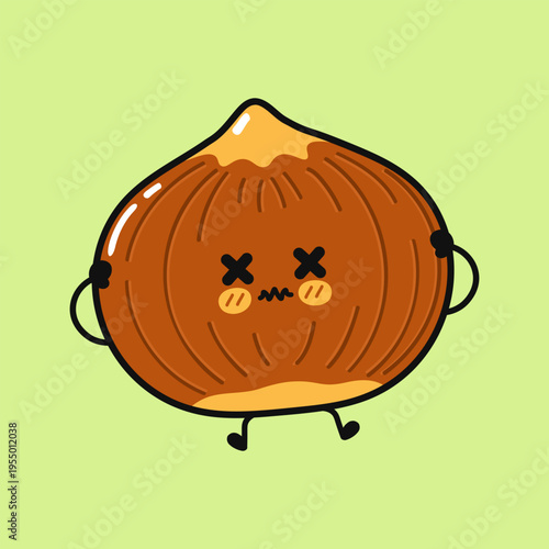 Cute cartoon hazelnut character having a bad day