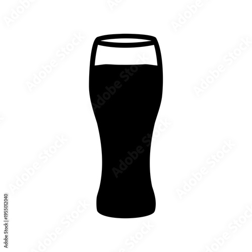Single black silhouette vector icon of a full beer glass or pint glass, isolated on white background