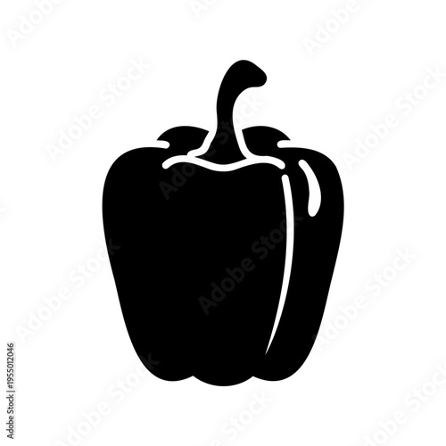 Black silhouette bell pepper vector icon, sweet paprika vegetable graphic illustration for food design