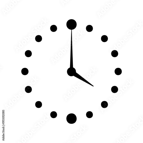 Minimalist black and white clock face vector icon with hour and minute hands, time management concept