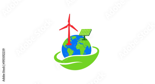 Earth with solar panel wind turbine.