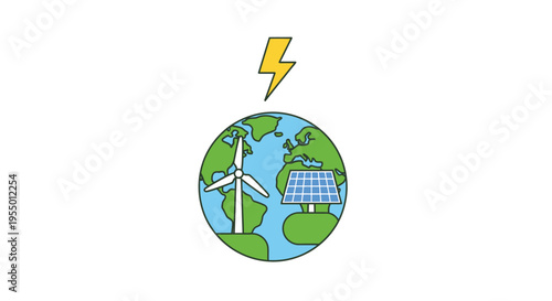 Earth with wind turbine and solar.