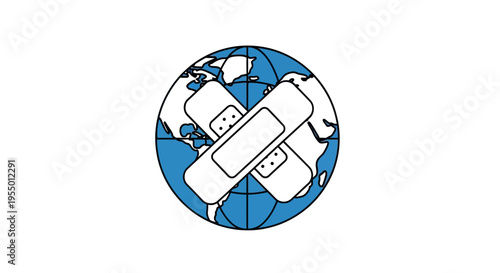 First aid bandage on globe symbol.