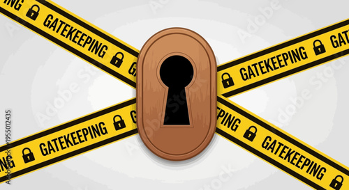 A close-up view of a locked door with caution tape surrounding it.