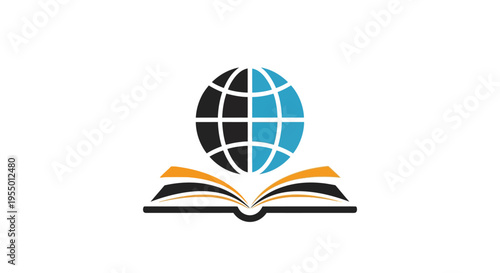 Globe on open book logo.