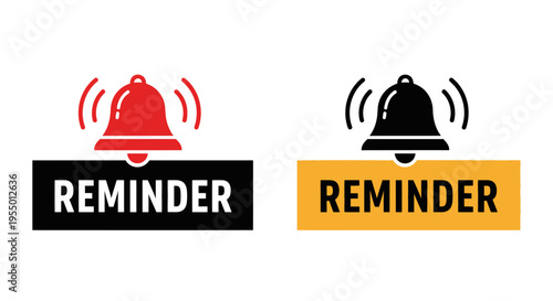 Two reminder signs with bells are shown side by side on a surface.