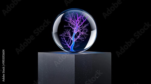 Extreme Macro AI Neural Network Glowing Core Glass Sphere