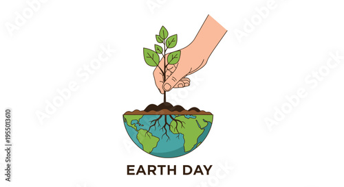 Hand holding small green plant earth.