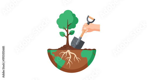 Hand planting a young tree sapling.