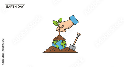 Hand Planting Small Green Earth Globe.