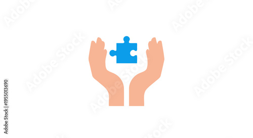 Hands holding a blue puzzle piece.