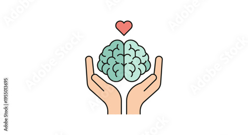 Hands holding a green brain symbol.