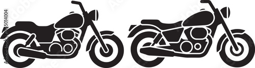 Black Silhouette Icons of Motorcycles, Cruiser Style Bikes for Transportation and Freedom Themes - Vector Set, Two Wheels
