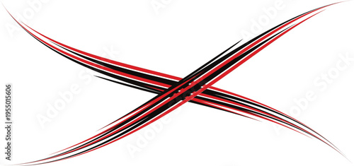 Abstract Red and Black Brush Strokes Forming an X Shape.