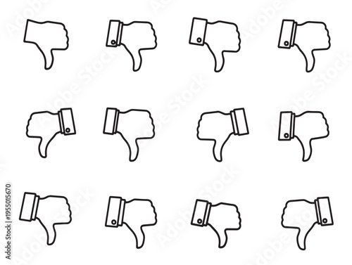 A group of thumbs down icons in various orientations