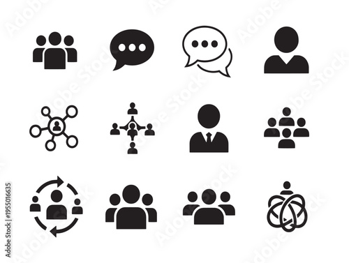 A collection of black business and communication icons