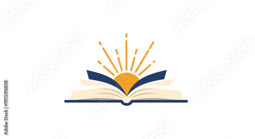 Open Book with Sun Rays Emerging.