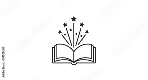 Open Book with Sparkling Stars Emerging.