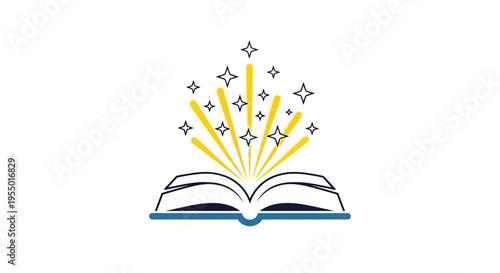 Open Book with Yellow Rays Emitting.