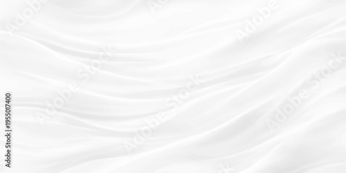 Luxurious white silk and satin fabric background featuring smooth flowing waves of soft textile material with a light blue liquid curve design