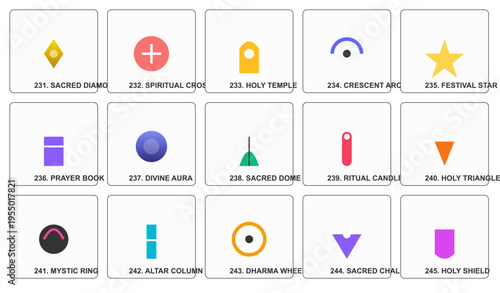 Set of 20 spiritual icons vector