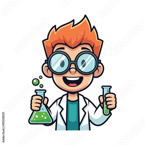 Cheerful scientist conducting experiments with colorful lab equipment