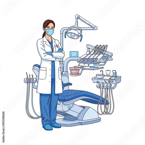 Dentist preparing to examine a patient in a dental clinic setting